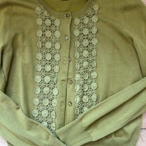 Women’s Green Lace-Trim Cardigan Sweater